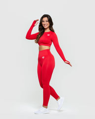 Power Seamless Long Sleeve Crop Top | Red