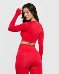 Power Seamless Long Sleeve Crop Top | Red